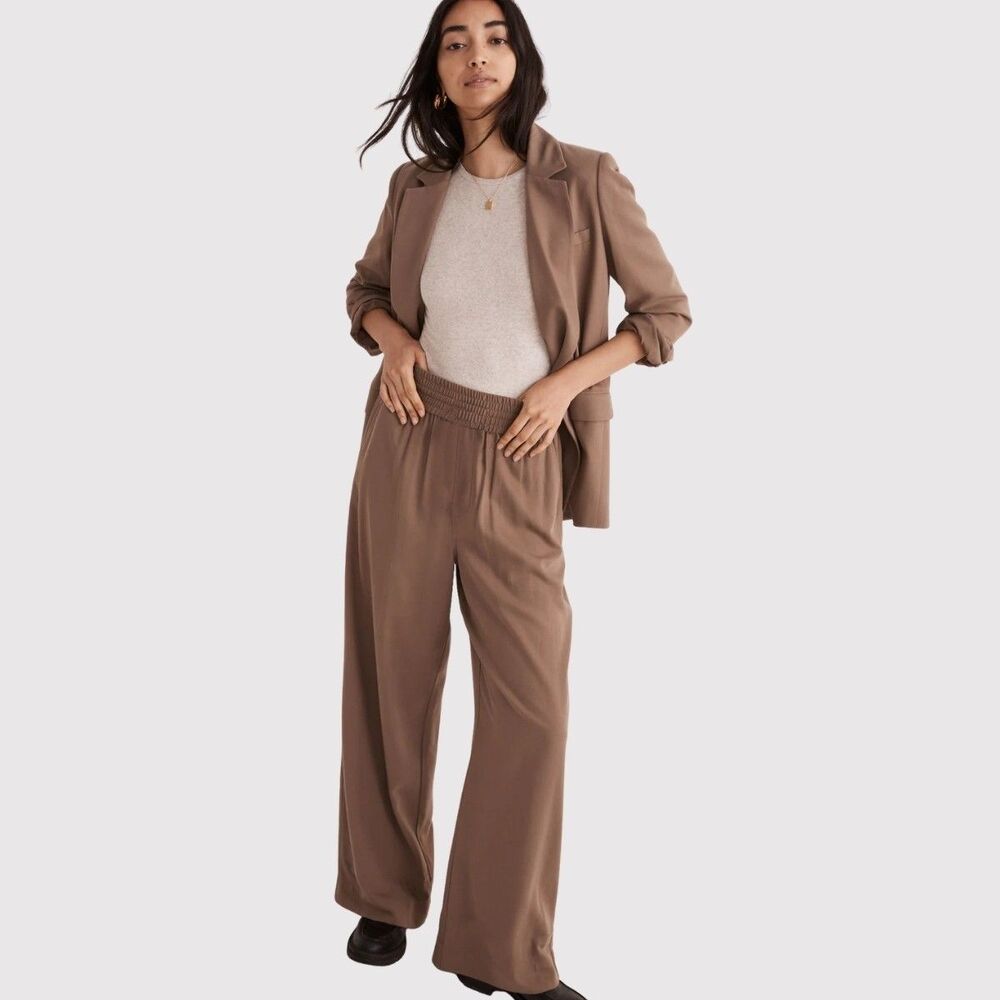 Madewell Womens Pants Brown Drapeweave Carley Wide Leg High Rise Pull On Large